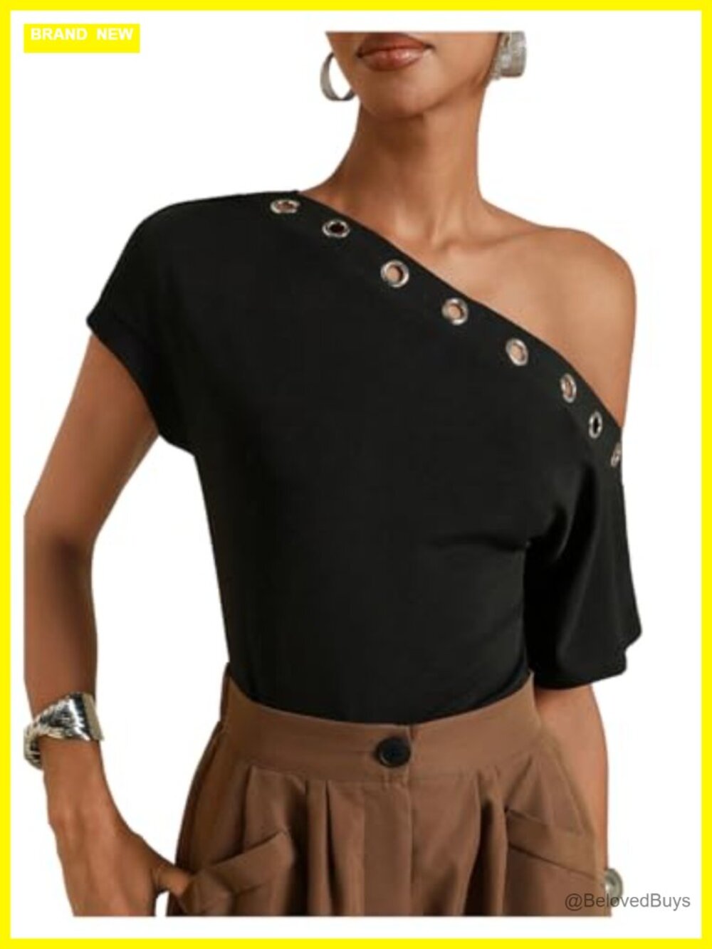 SweatyRocks Y2K Grommet Eyelet Off Shoulder Fitted Summer Tee